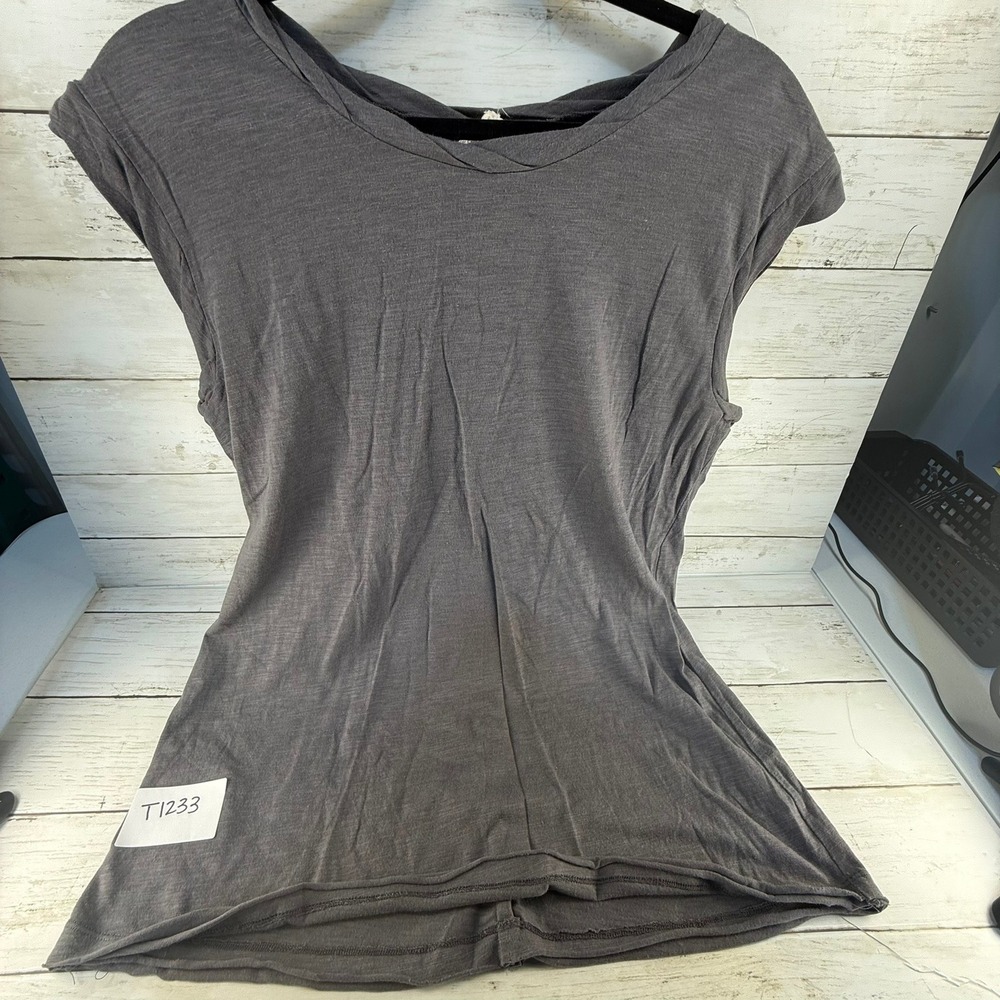 Andrea‎ Jovine Womens Gray Cap Sleeve Scoop Neck Knit Tee Shirt Size Large
